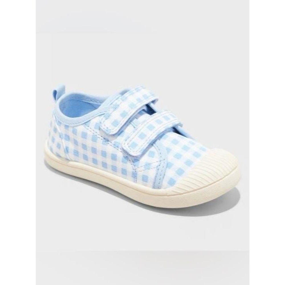 Cat & Jack Blue Gingham Sneakers Kids Size 12 Velcro Canvas Shoes NWT